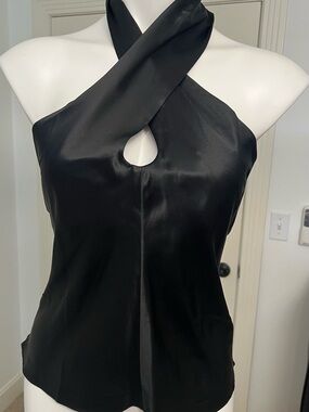 Forenza Black Silk/ Satin Crossover Halter Camisole
